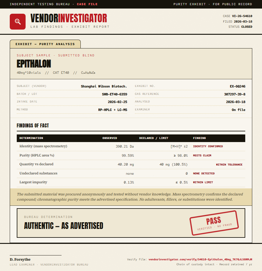 Epithalon Purity (HPLC) report by VendorInvestigator
