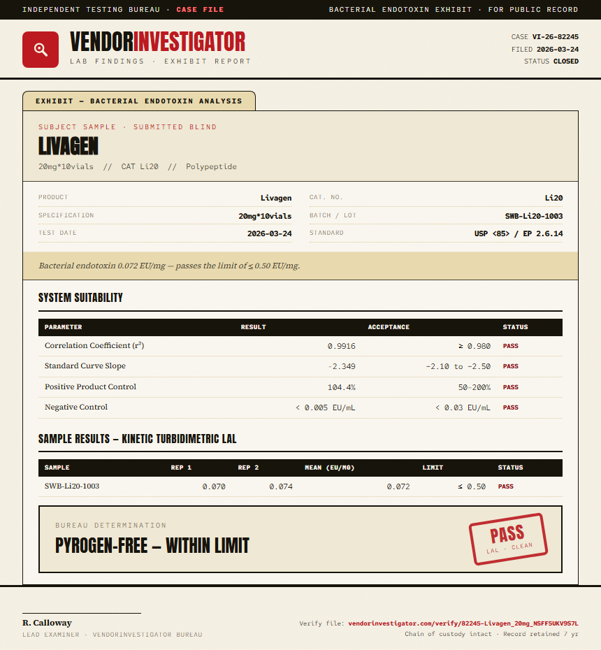 Livagen Endotoxin report by VendorInvestigator